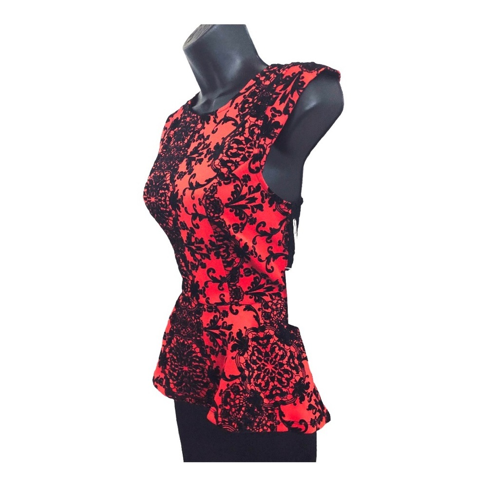 Red black floral embroidered lace back peplum fitted dress size small brand new - Picture 9 of 16